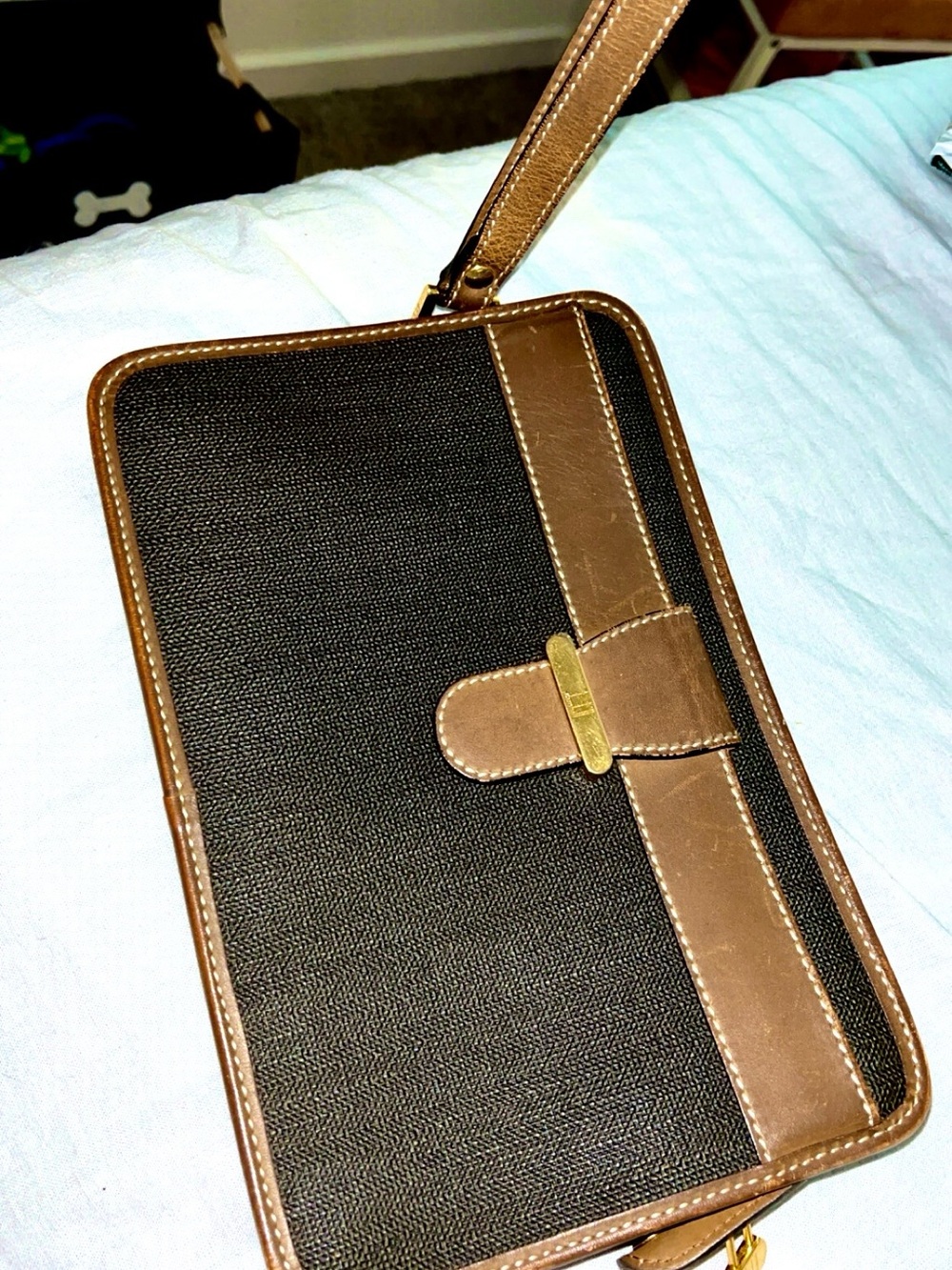 Dunhill Unisex Black and Brown leather Wristlet Clutch - Classic Two-Tone